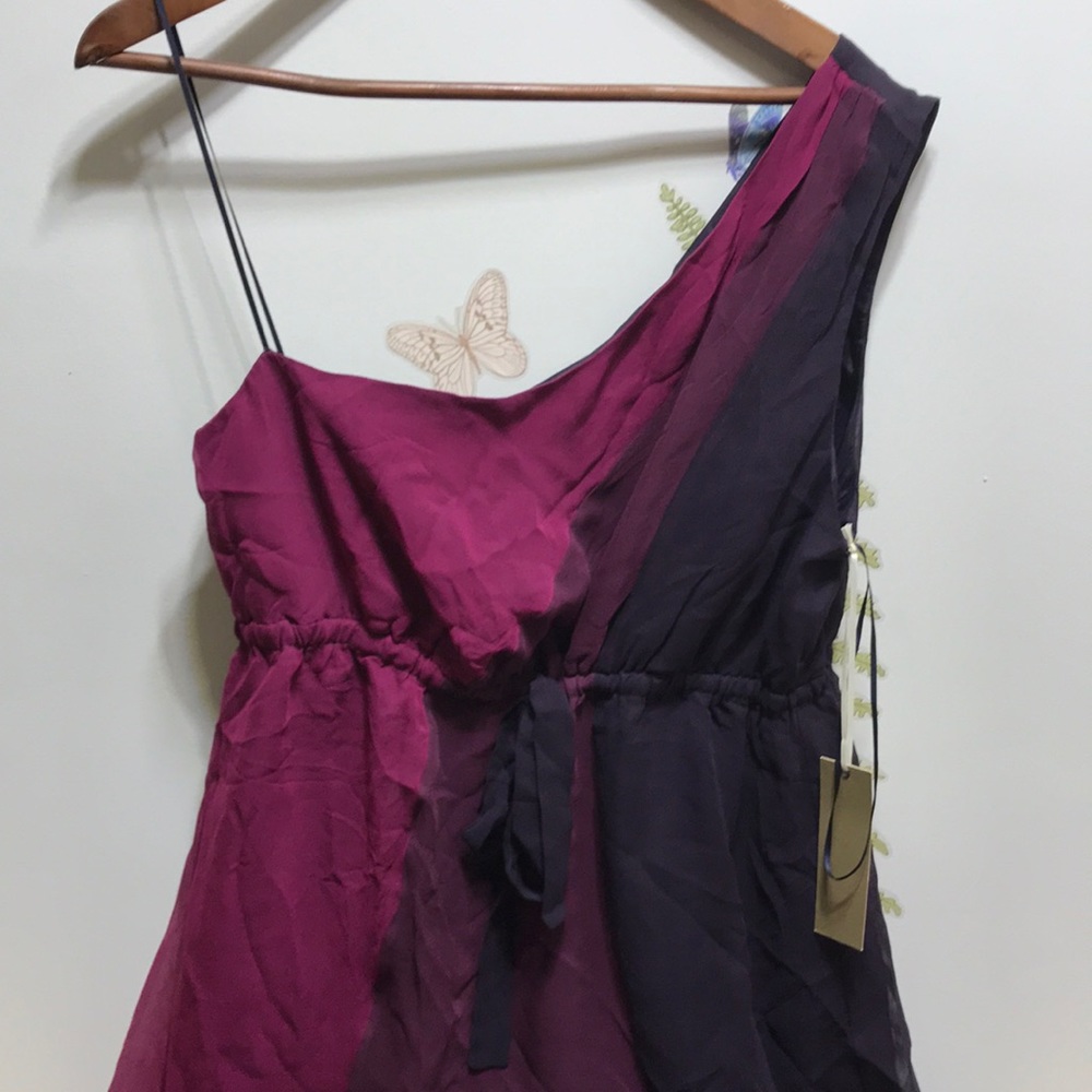 100% silk asymmetrical one-shoulder mini dress